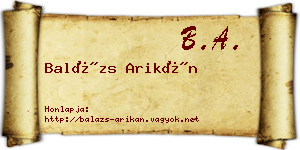 Balázs Arikán névjegykártya